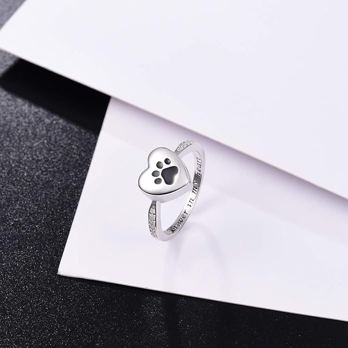 Love Heart Paw Print Urn Ring – Pet Memorial Cremation Jewelry - Image 2
