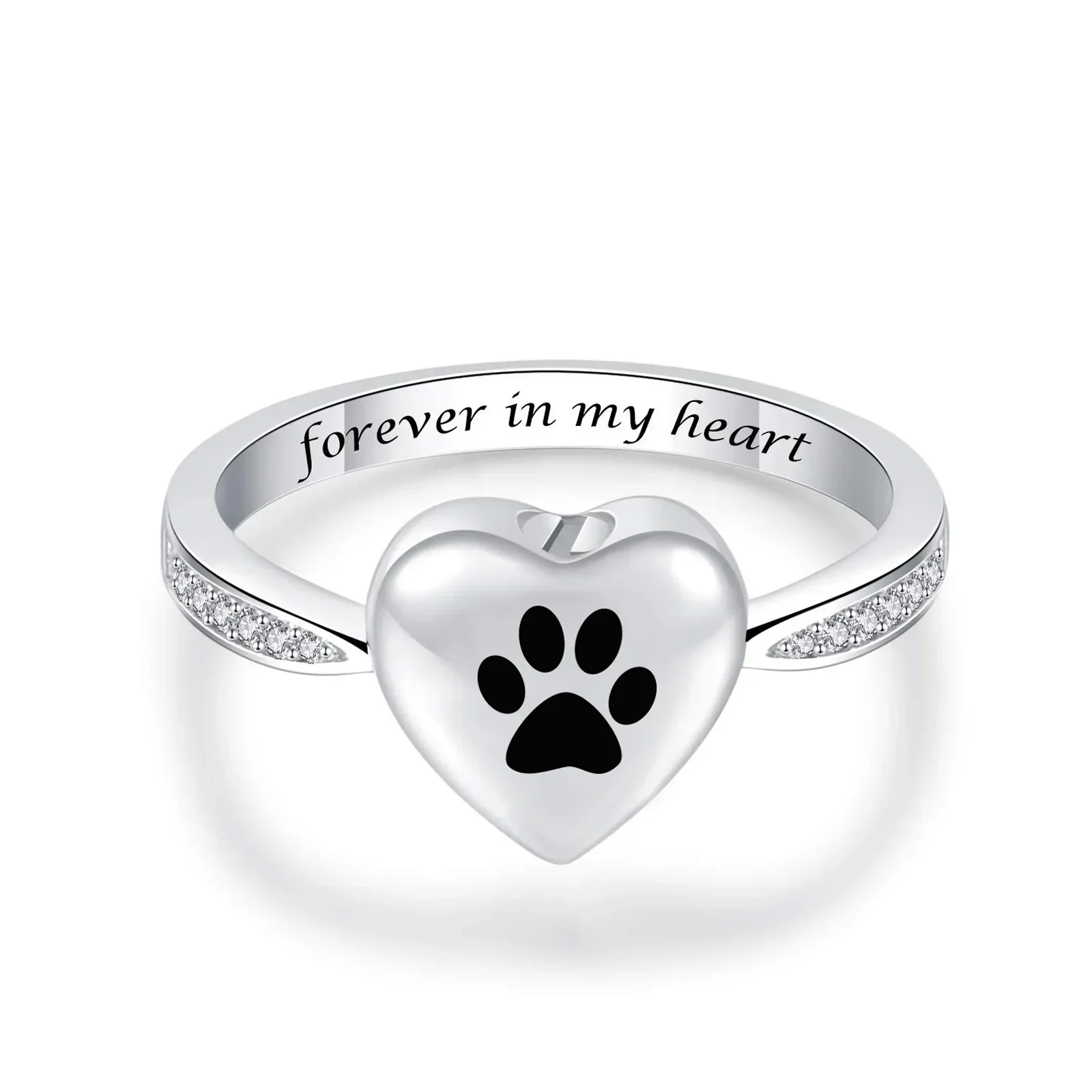 Love Heart Paw Print Urn Ring – Pet Memorial Cremation Jewelry - Image 3