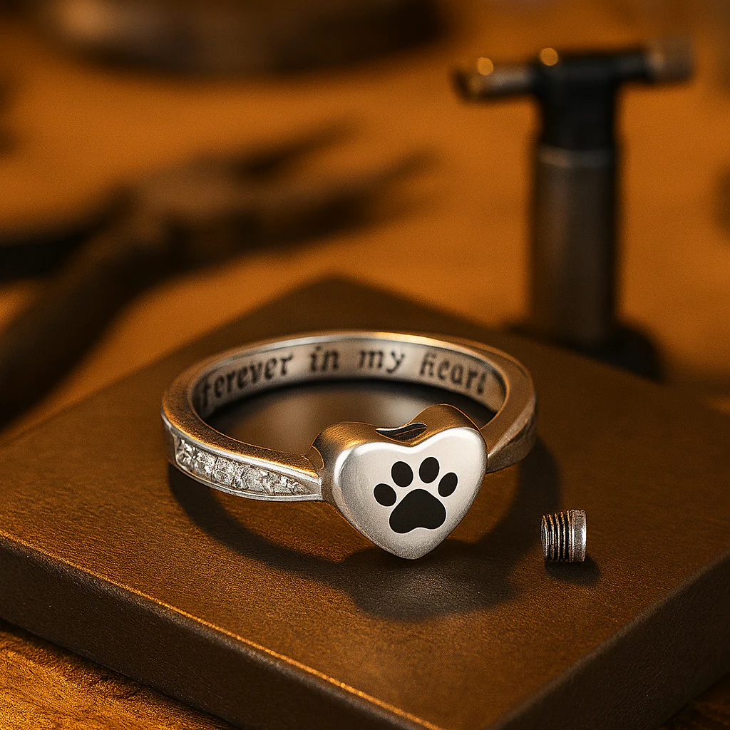 Love Heart Paw Print Urn Ring – Pet Memorial Cremation Jewelry - Image 4