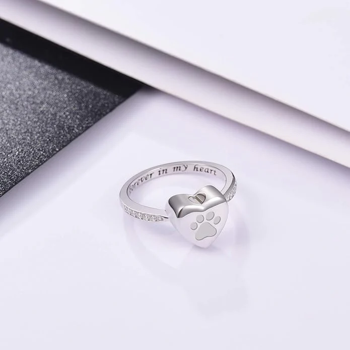 Love Heart Paw Print Urn Ring – Pet Memorial Cremation Jewelry - Image 5