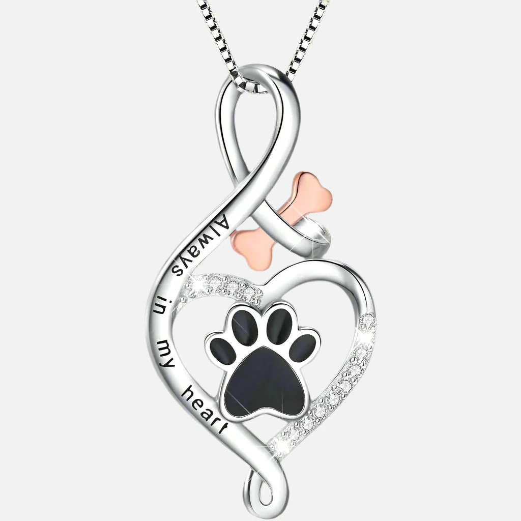 Lucky Paw Necklace with Heart, Bone & Infinity – “Always in My Heart” Pendant - Image 2