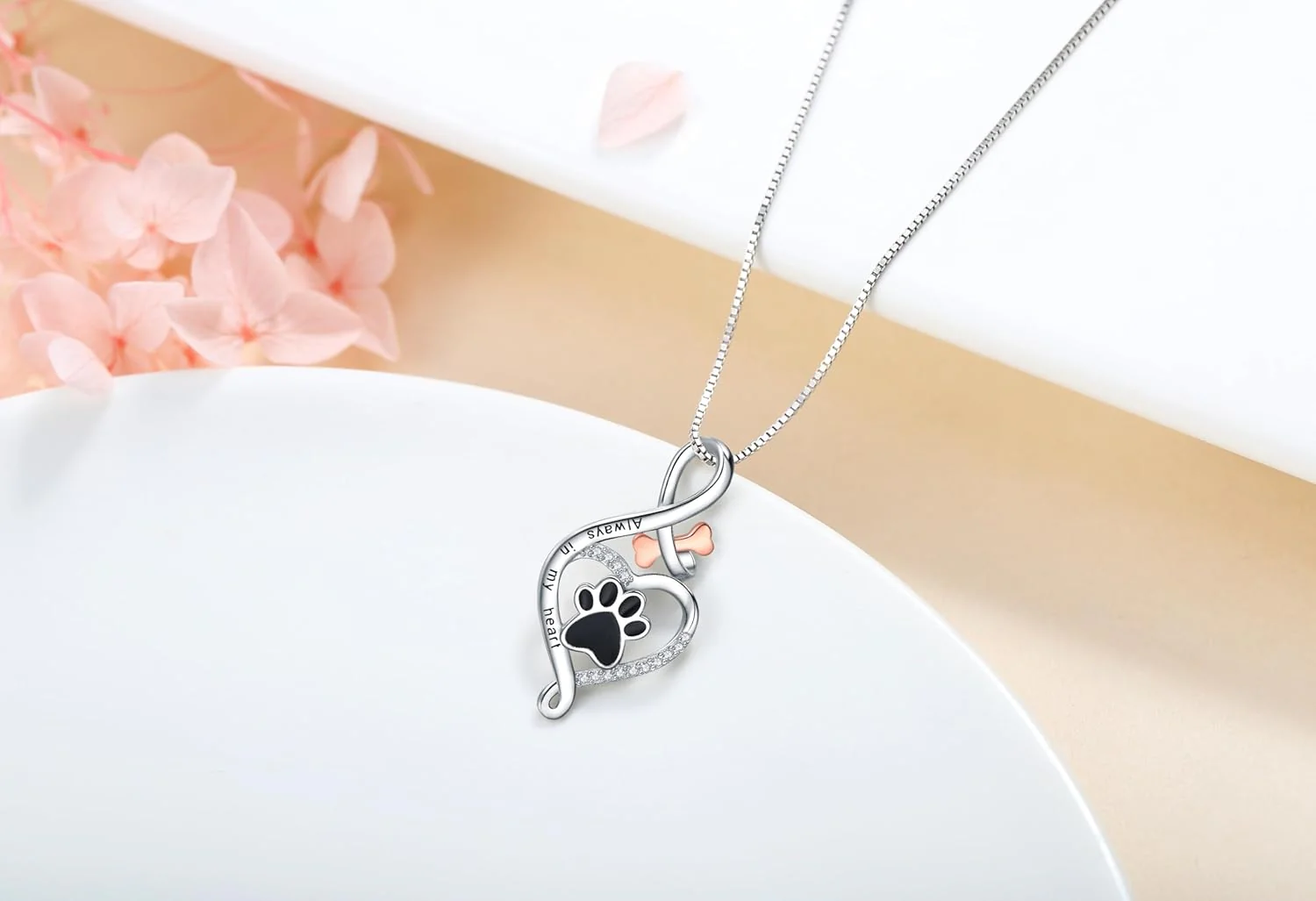 Lucky Paw Necklace with Heart, Bone & Infinity – “Always in My Heart” Pendant - Image 3