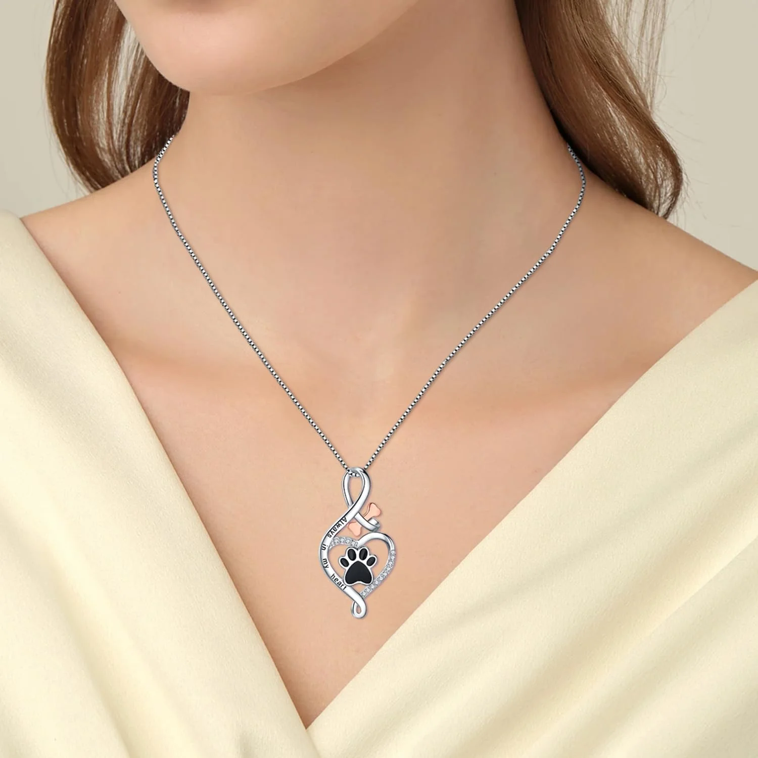 Lucky Paw Necklace with Heart, Bone & Infinity – “Always in My Heart” Pendant - Image 4