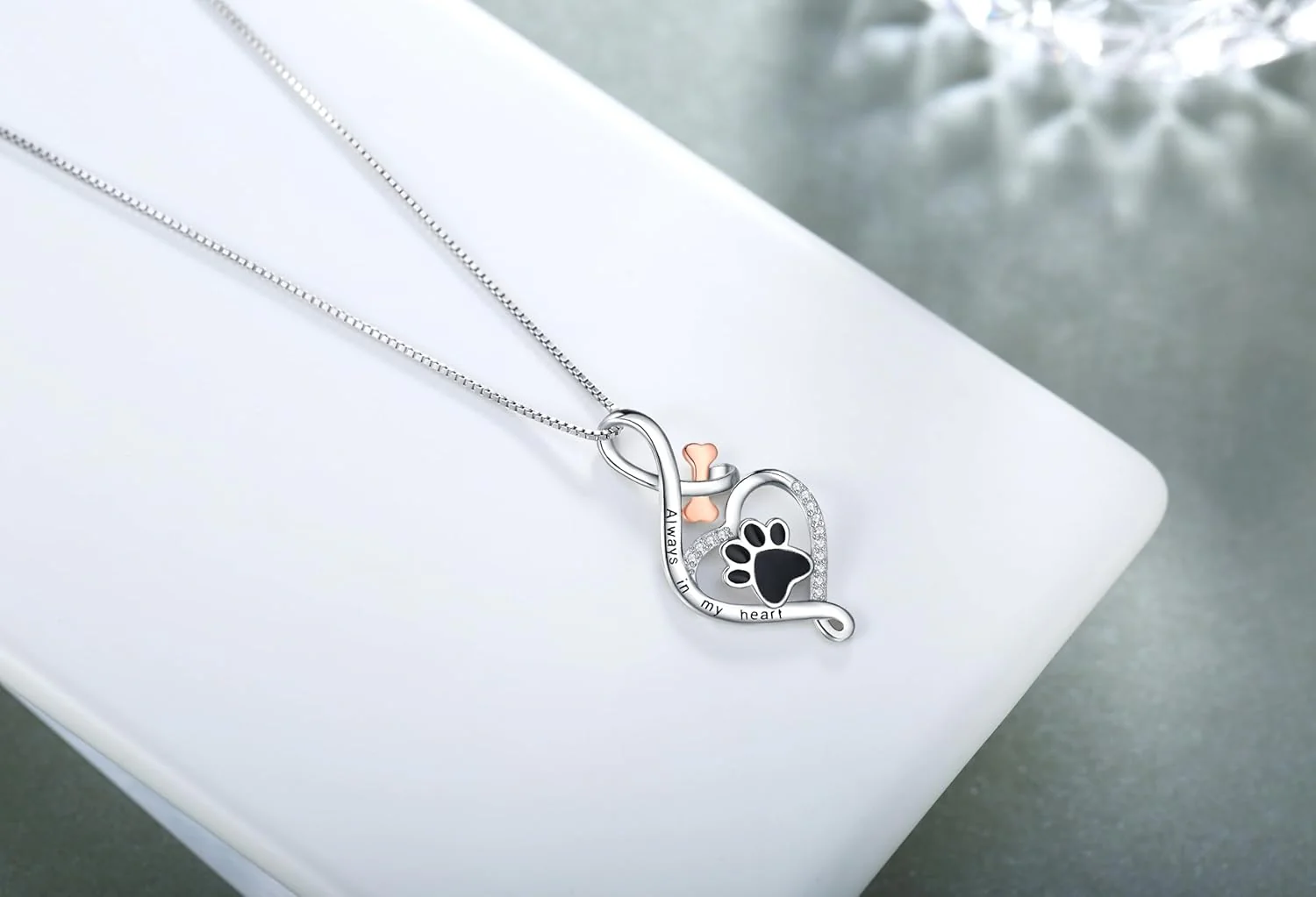 Lucky Paw Necklace with Heart, Bone & Infinity – “Always in My Heart” Pendant - Image 5