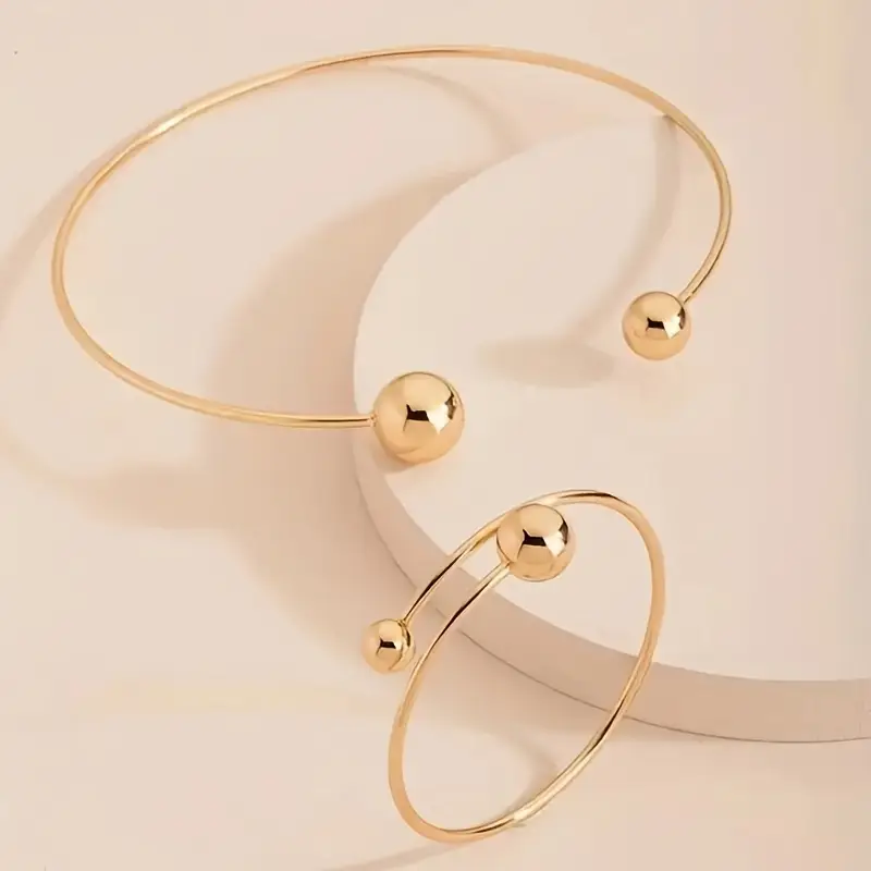 Minimalist Glow Collar & Cuff Bracelet Set | Gold - Image 2