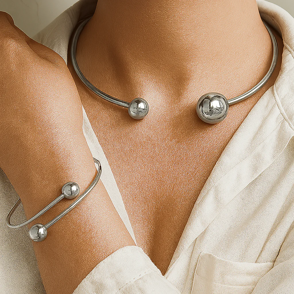 Minimalist Glow Collar & Cuff Bracelet Set | Gold - Image 4