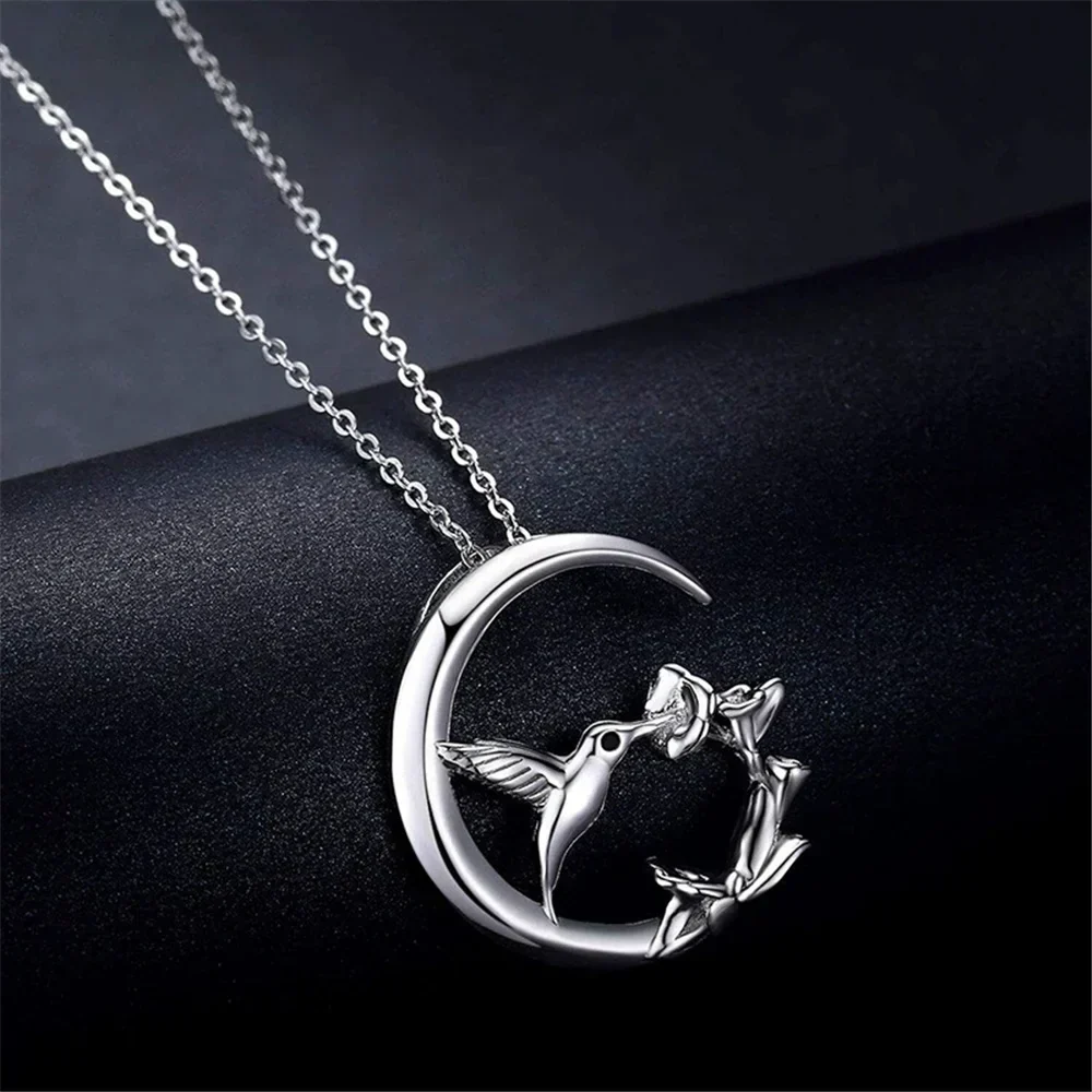 Moon Bird Vintage Silver Pendant Necklace - Image 3