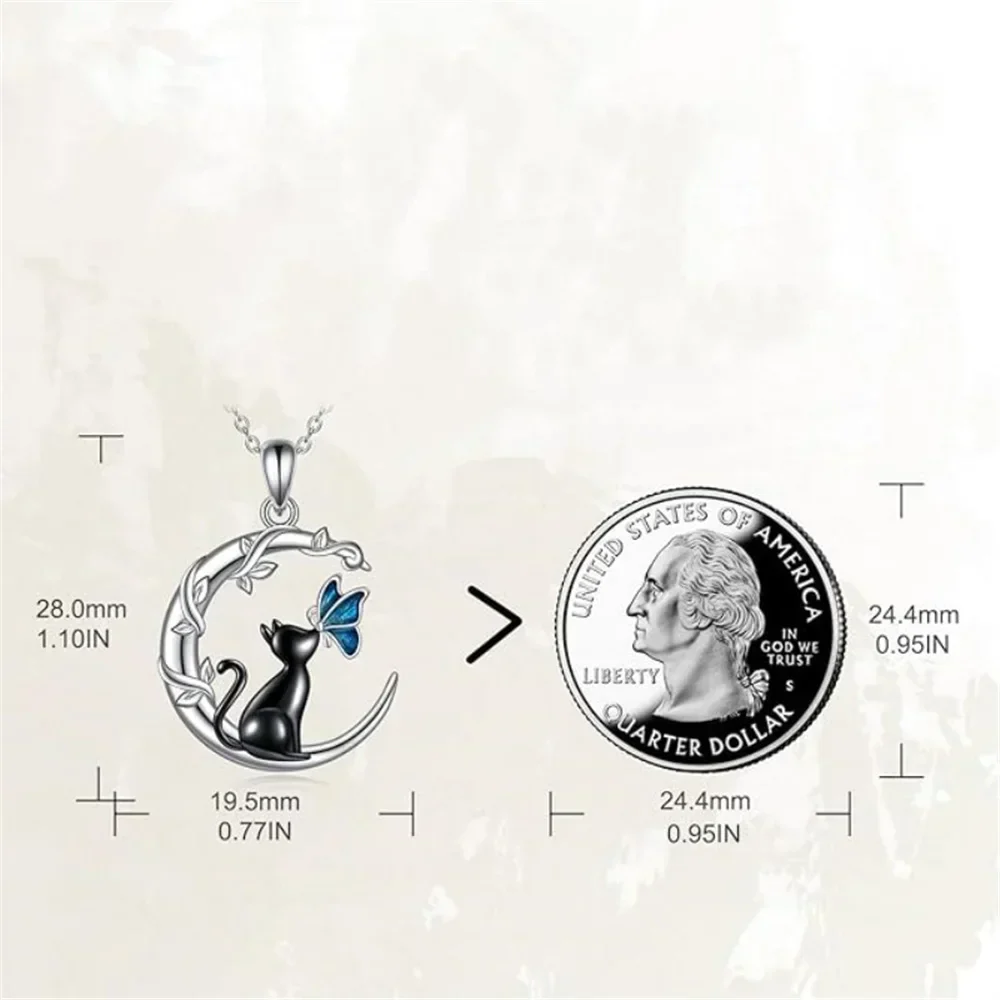 Moon Cat Butterfly Crystal Pendant Necklace - Image 5
