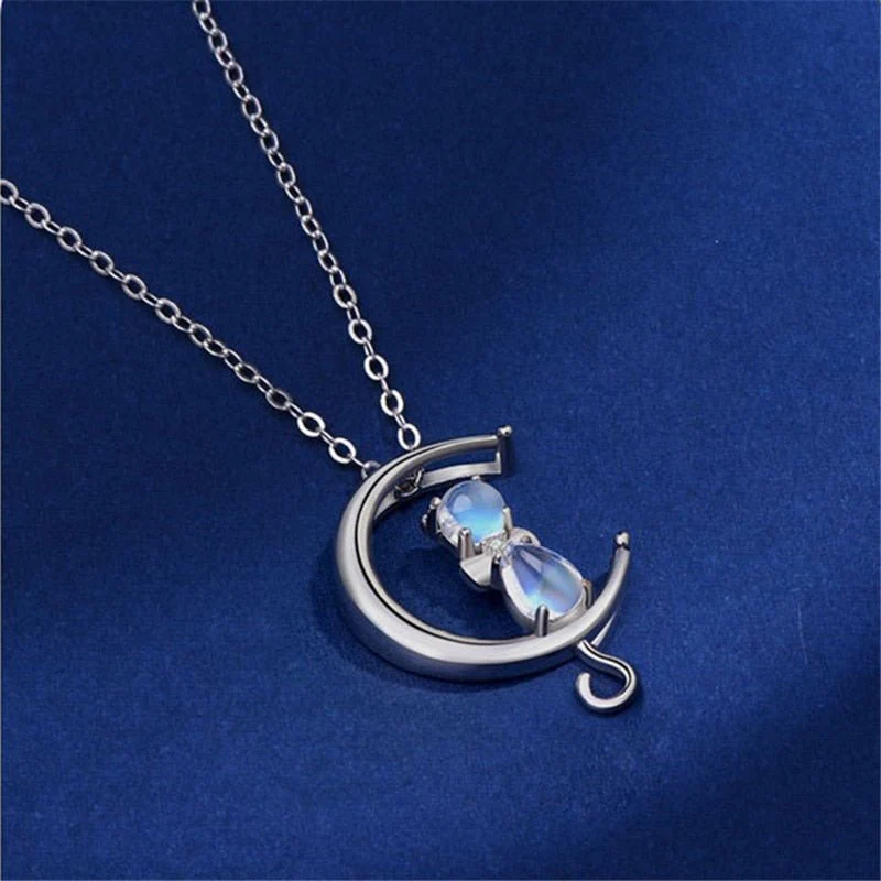 Moonstone Crescent and Cat Necklace - Image 4