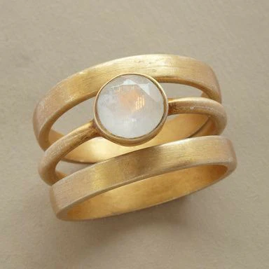 Moonstone Ring with Gold and Silver Inlay Vintage