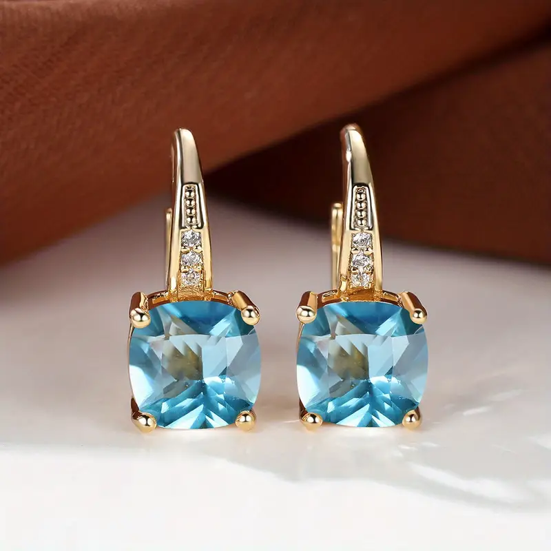 Mystic Sapphire Stone Hoop Earrings | Gold - Image 3