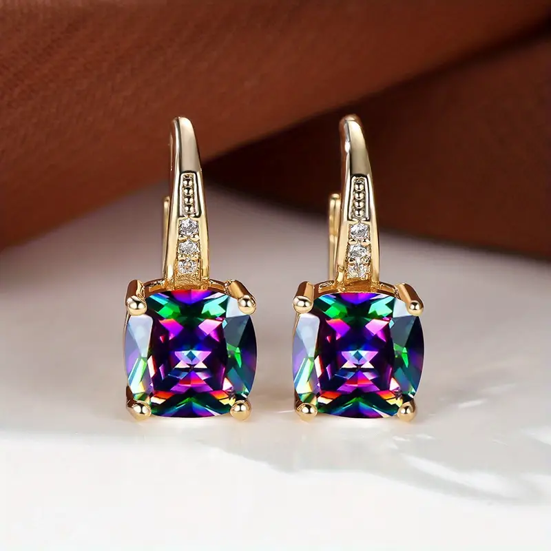 Mystic Sapphire Stone Hoop Earrings | Gold - Image 4