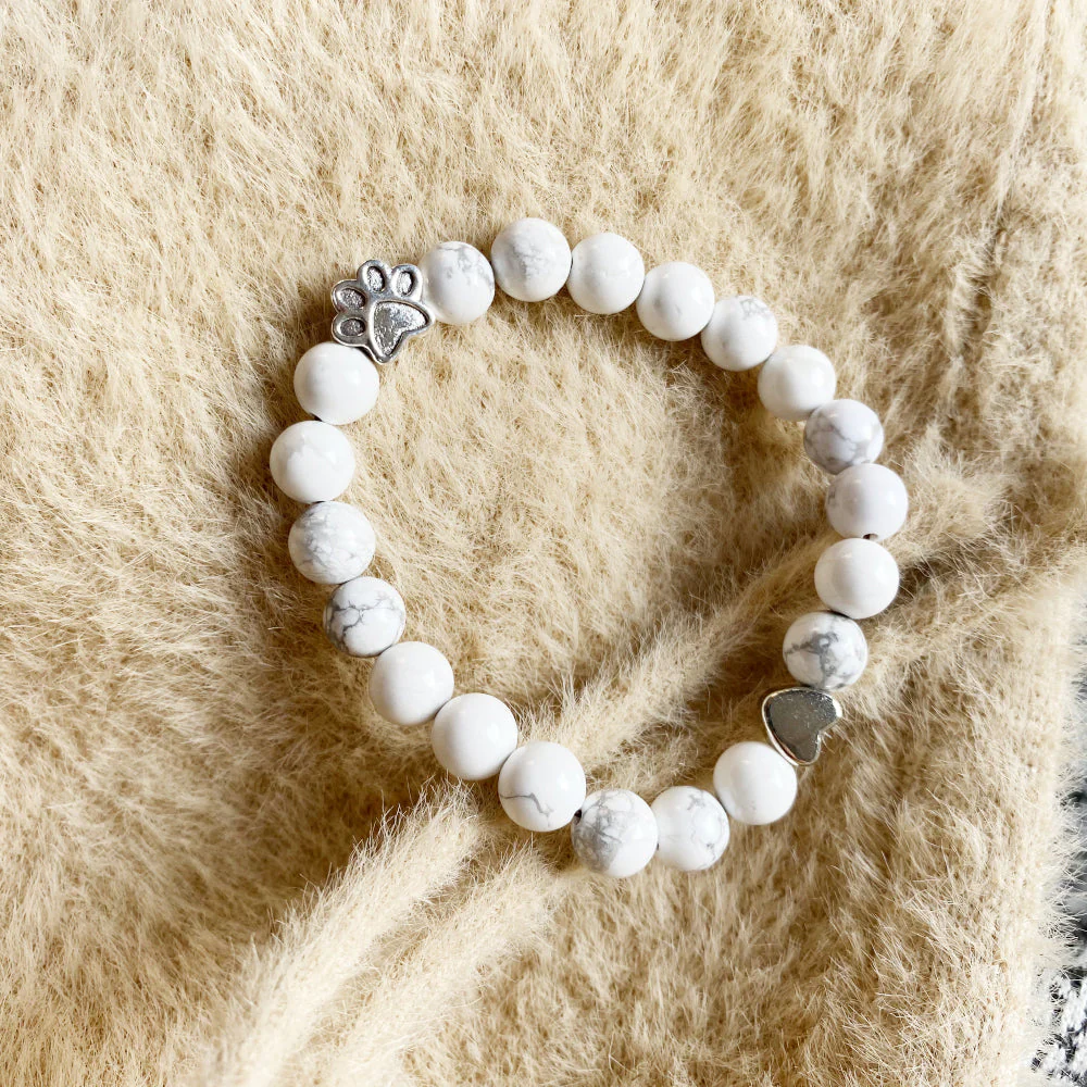 Natural Gemstone Bracelet with Paw & Heart Charm – Handcrafted Design