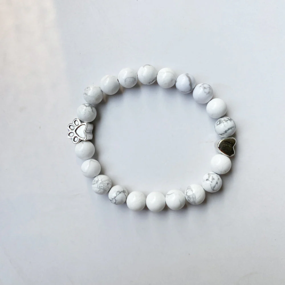 Natural Gemstone Bracelet with Paw & Heart Charm – Handcrafted Design - Image 2