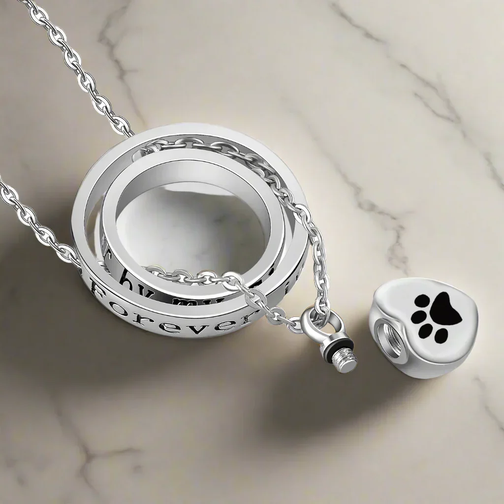 "No Longer By My Side, Forever In My Heart" – Stainless Steel Urn Paw Necklace - Image 2