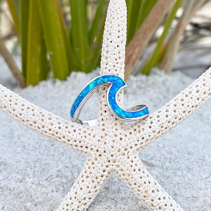 Ocean Wave Ring in Opal and Silver - Image 2