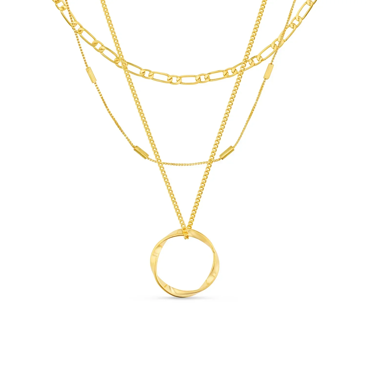 Open Circle Three Row Necklace | White Gold - Image 7