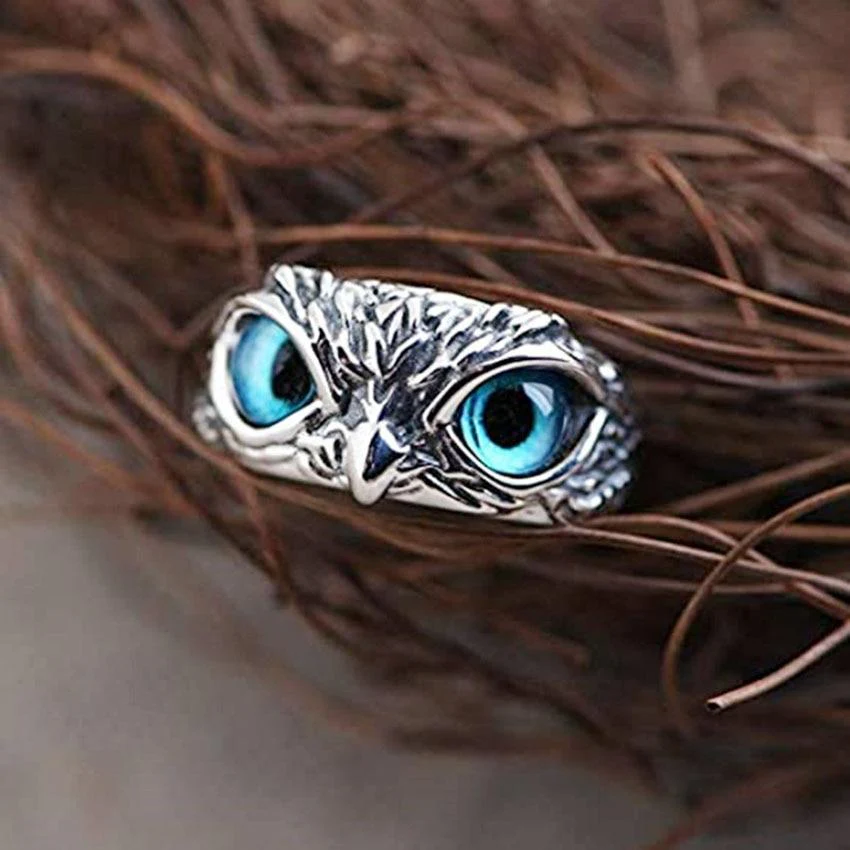 Owl of Good Luck Adjustable Ring in Silver and Opal - Image 2