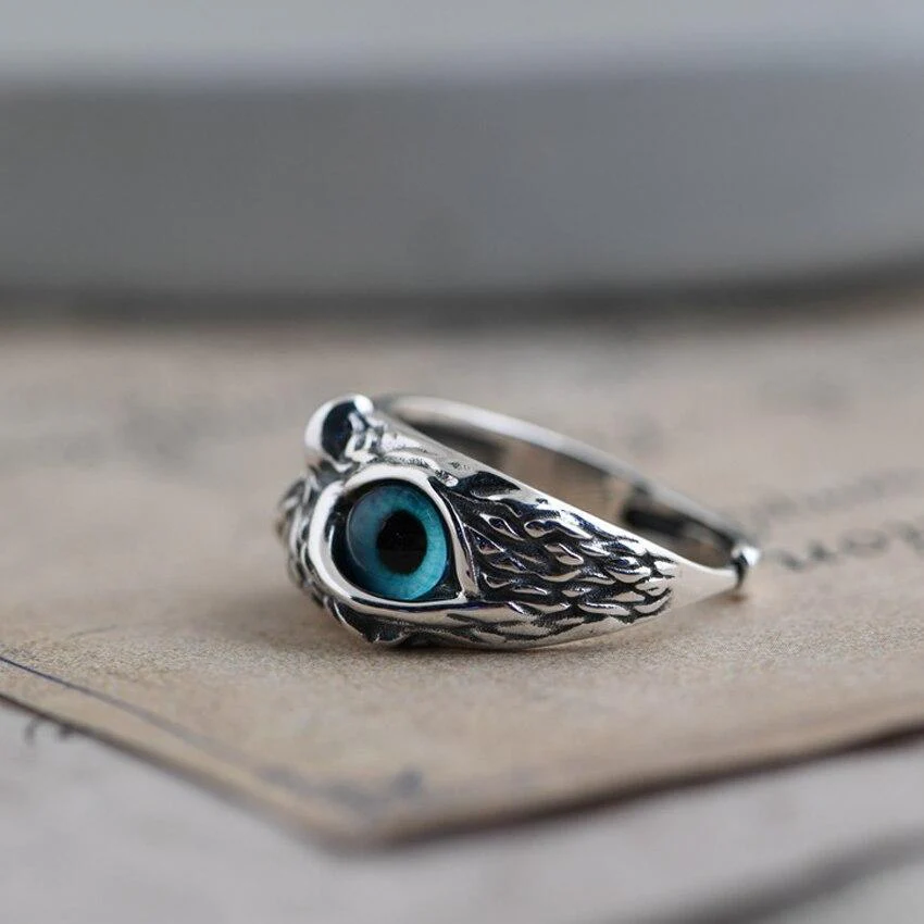 Owl of Good Luck Adjustable Ring in Silver and Opal - Image 3