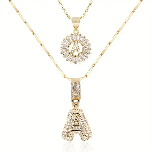 Pave letter initial necklace set | White Gold - Image 5