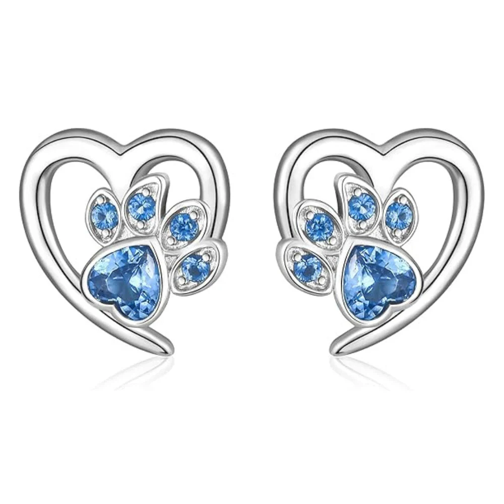Paw and Heart Earrings with Zirconia