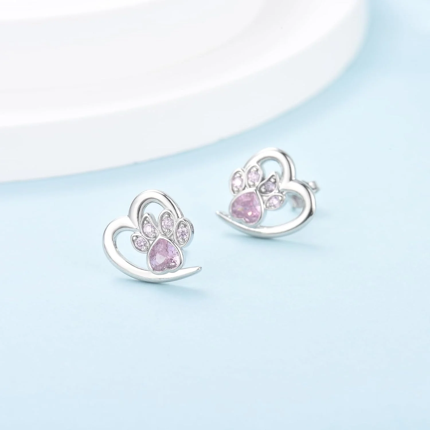 Paw and Heart Earrings with Zirconia - Image 3