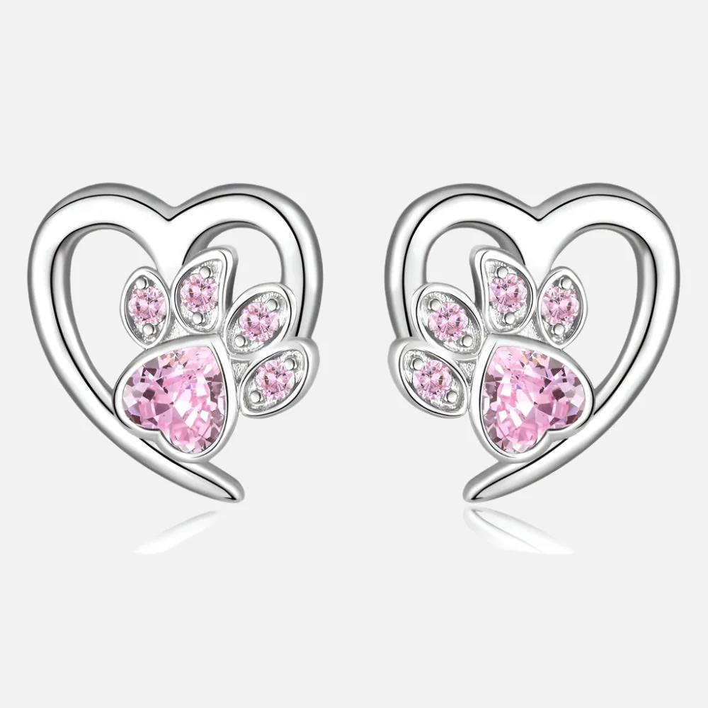 Paw and Heart Earrings with Zirconia - Image 4