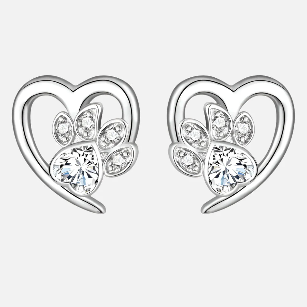 Paw and Heart Earrings with Zirconia - Image 5