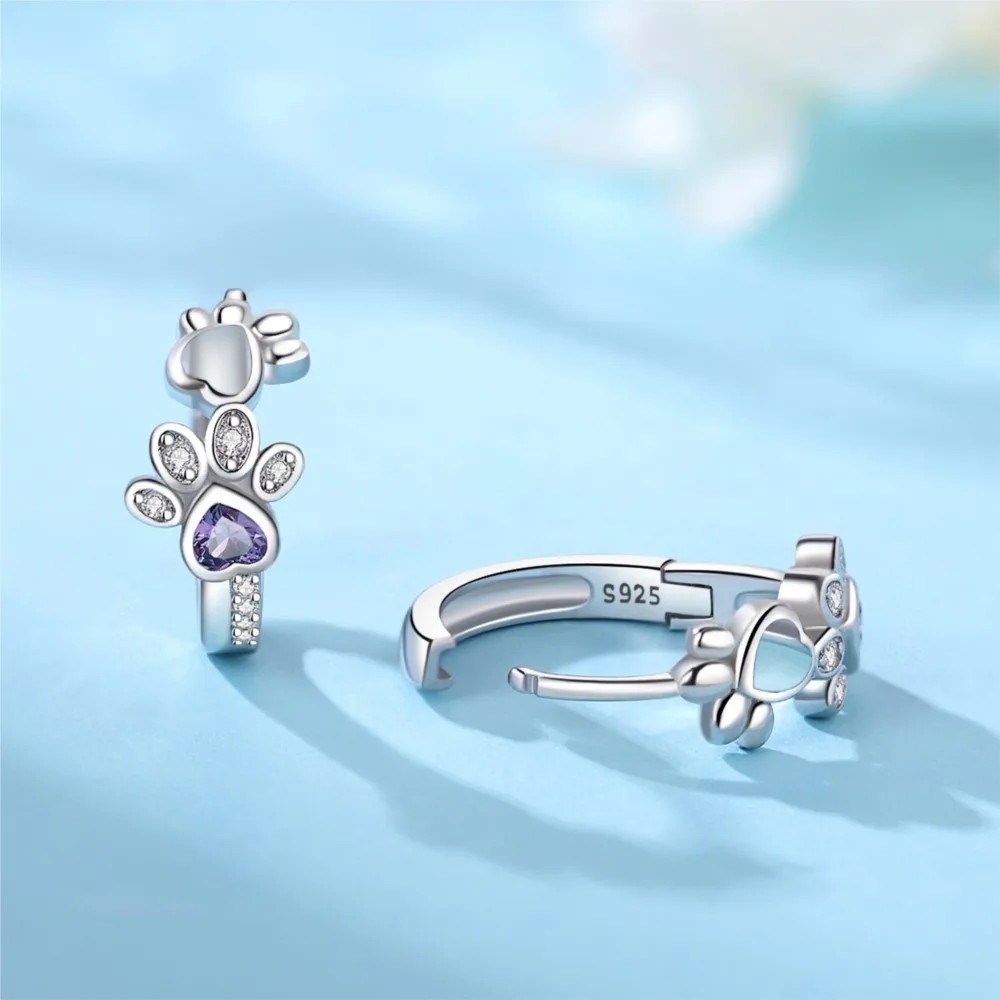 Paw Huggie Earrings in 925 Sterling Silver – With Zirconia and Heart Gem - Image 3
