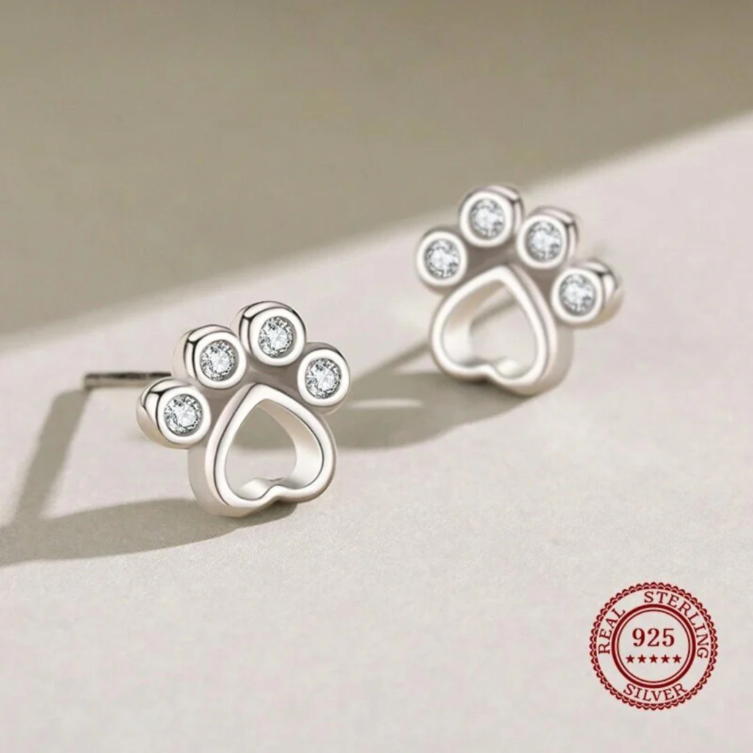 Paw Stud Earrings in Sterling Silver – With Sparkling Zirconia - Image 2