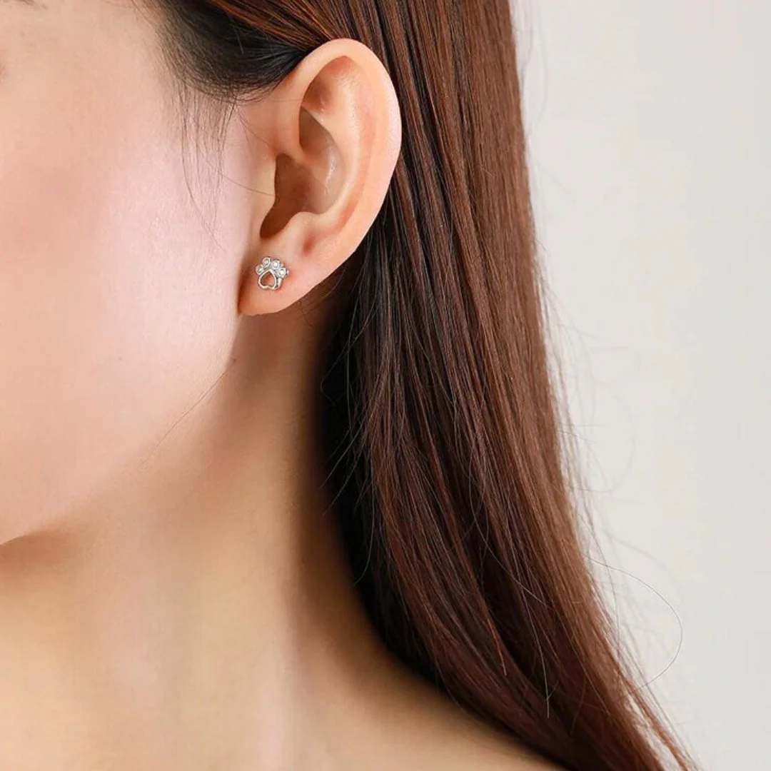 Paw Stud Earrings in Sterling Silver – With Sparkling Zirconia - Image 3