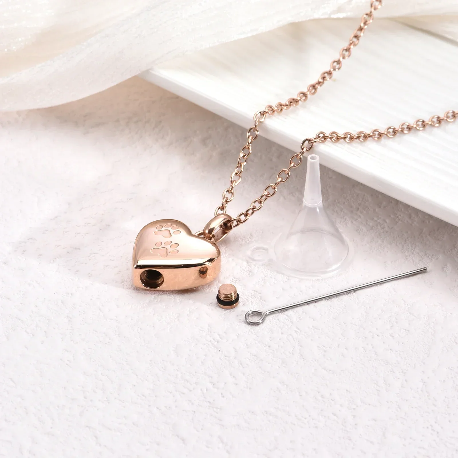 Pet Memorial Urn Necklace – Heart-Shaped Pendant with Paw Engraving - Image 2