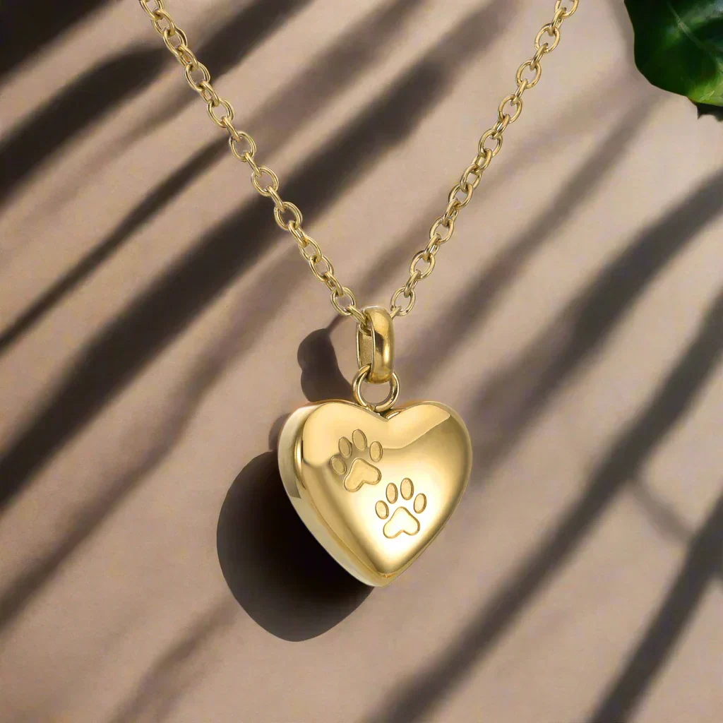 Pet Memorial Urn Necklace – Heart-Shaped Pendant with Paw Engraving - Image 3