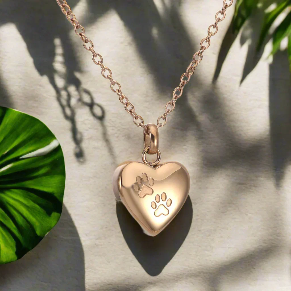 Pet Memorial Urn Necklace – Heart-Shaped Pendant with Paw Engraving - Image 4