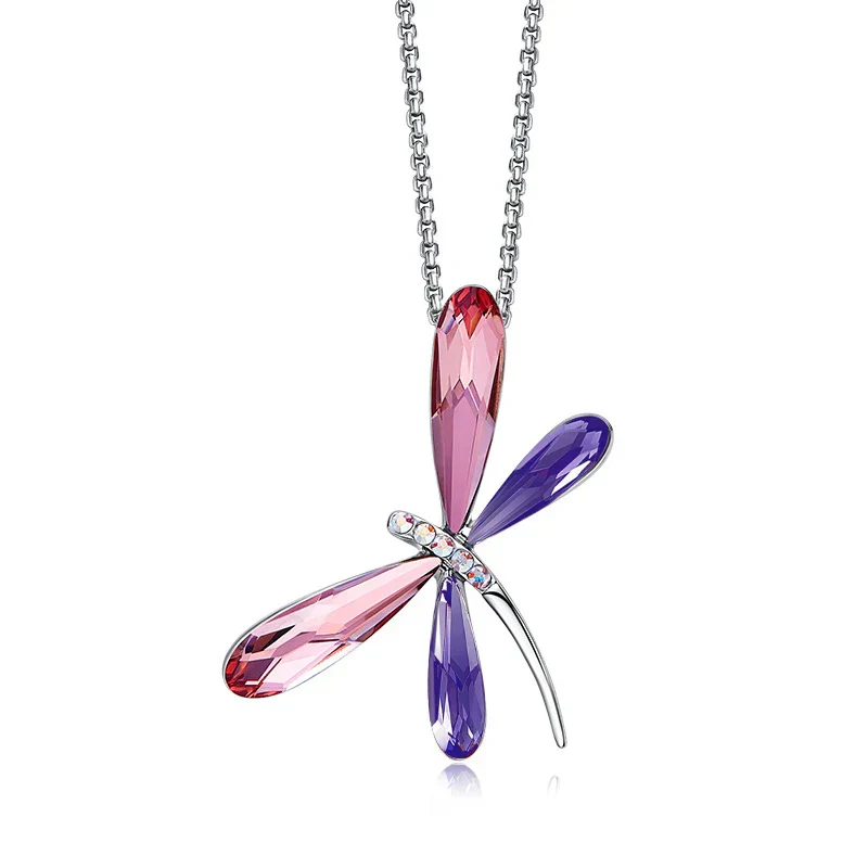 Pink Dragonfly Crystal Pendant Necklace - Image 3