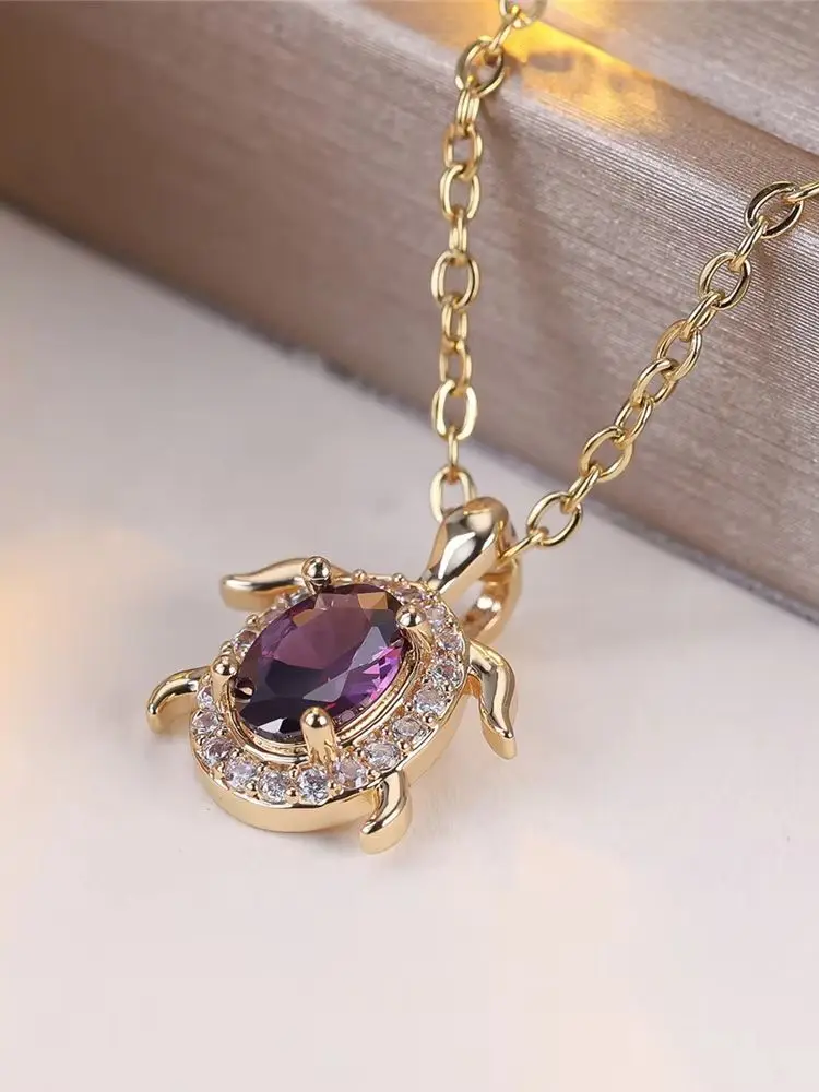 Purple Crystal Turtle Pendant Necklace - Image 4