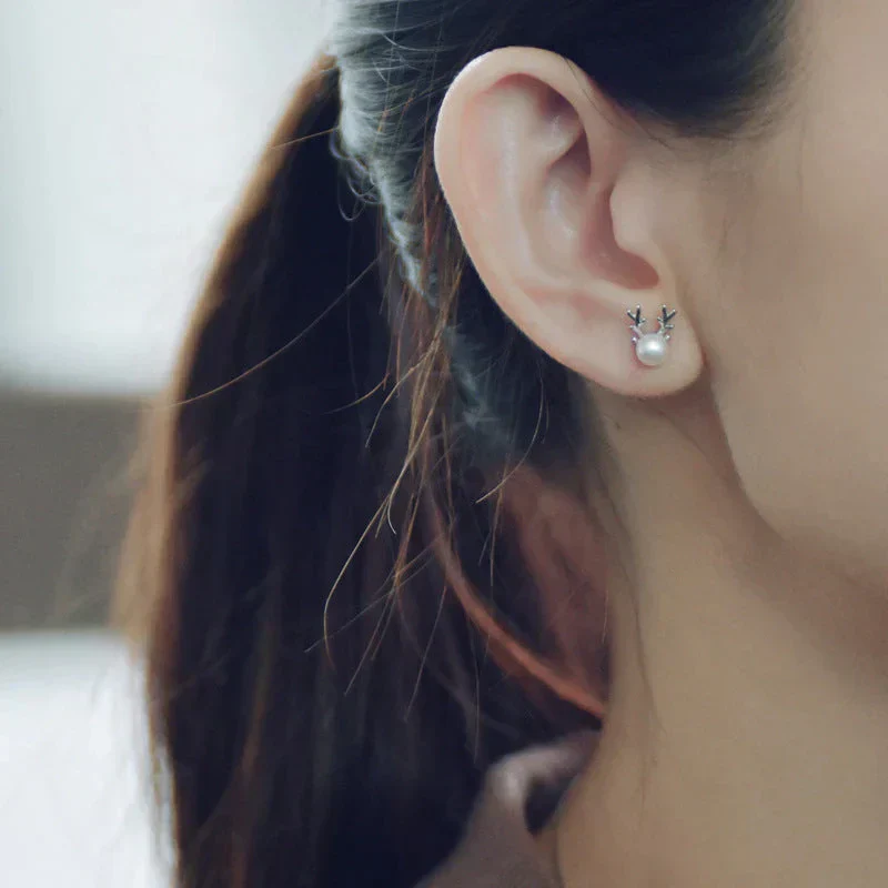 Reindeer Pearl Stud Earrings - Image 3