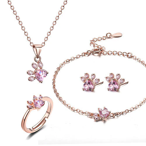 Rose Gold Paw Jewelry Set – 4 Pieces with Zirconia Heart (Ring, Necklace, Earrings, Bracelet) - Image 11
