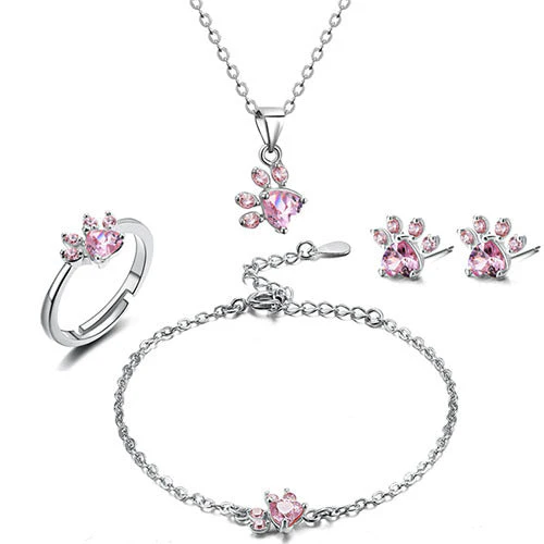 Rose Gold Paw Jewelry Set – 4 Pieces with Zirconia Heart (Ring, Necklace, Earrings, Bracelet) - Image 12