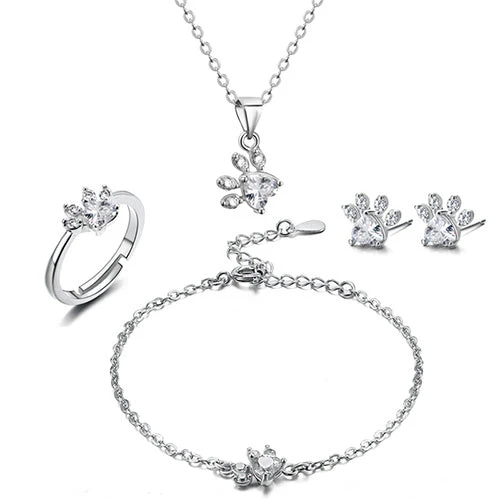 Rose Gold Paw Jewelry Set – 4 Pieces with Zirconia Heart (Ring, Necklace, Earrings, Bracelet) - Image 13