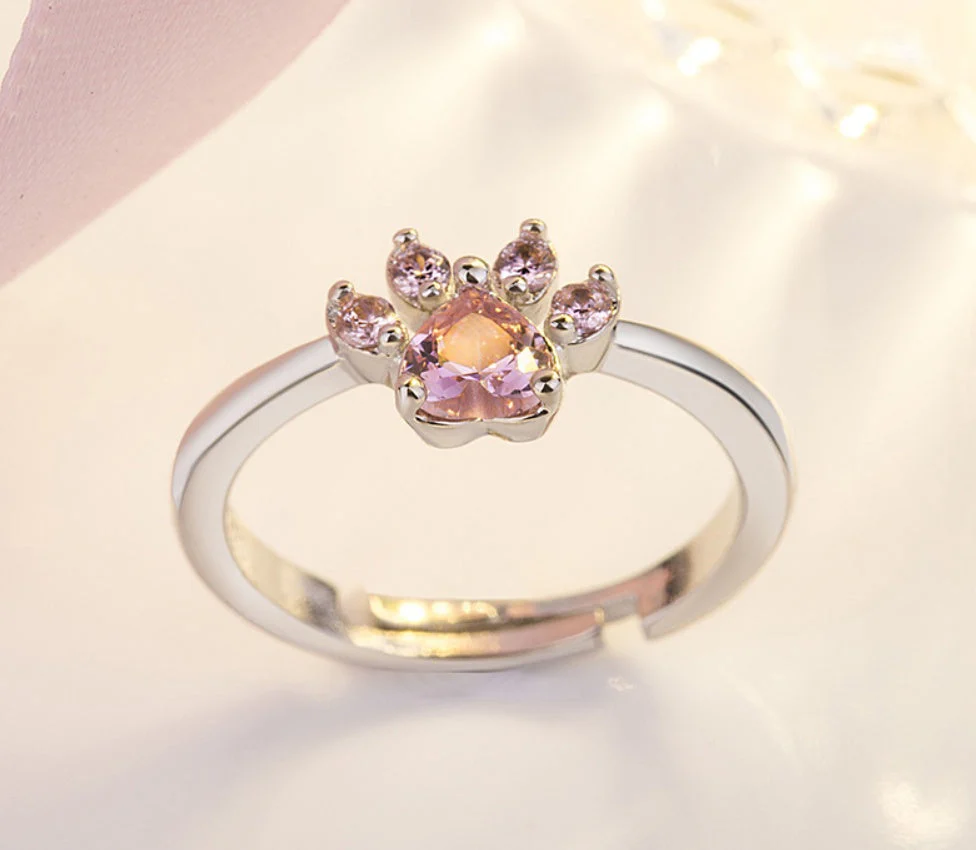 Rose Gold Paw Jewelry Set – 4 Pieces with Zirconia Heart (Ring, Necklace, Earrings, Bracelet) - Image 4