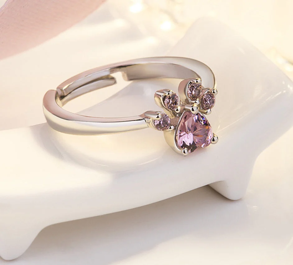 Rose Gold Paw Jewelry Set – 4 Pieces with Zirconia Heart (Ring, Necklace, Earrings, Bracelet) - Image 5