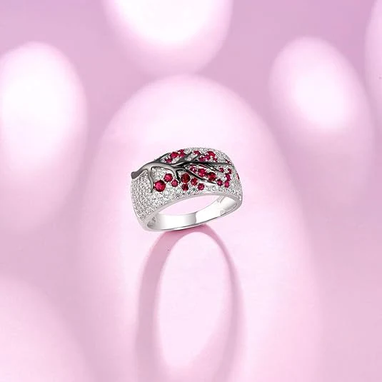 Ruby Blossom Tree Ring | White Gold - Image 3