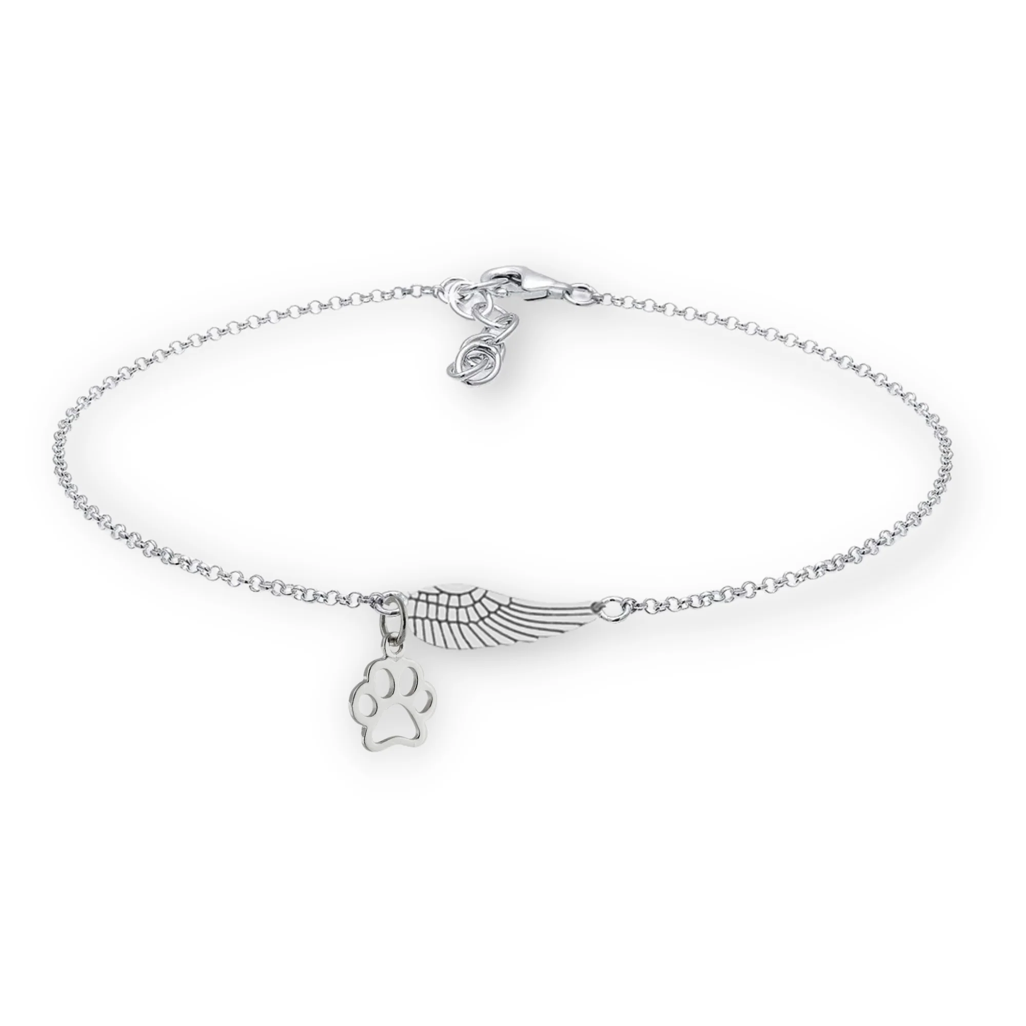 Silver Memorial Bracelet with Angel Wing & Paw Print | Handmade - Image 2