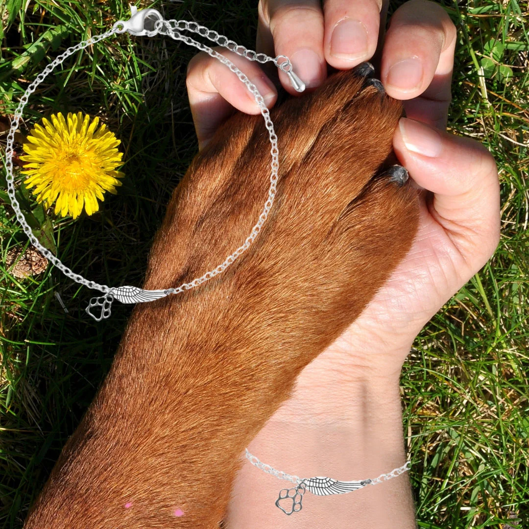 Silver Memorial Bracelet with Angel Wing & Paw Print | Handmade - Image 3