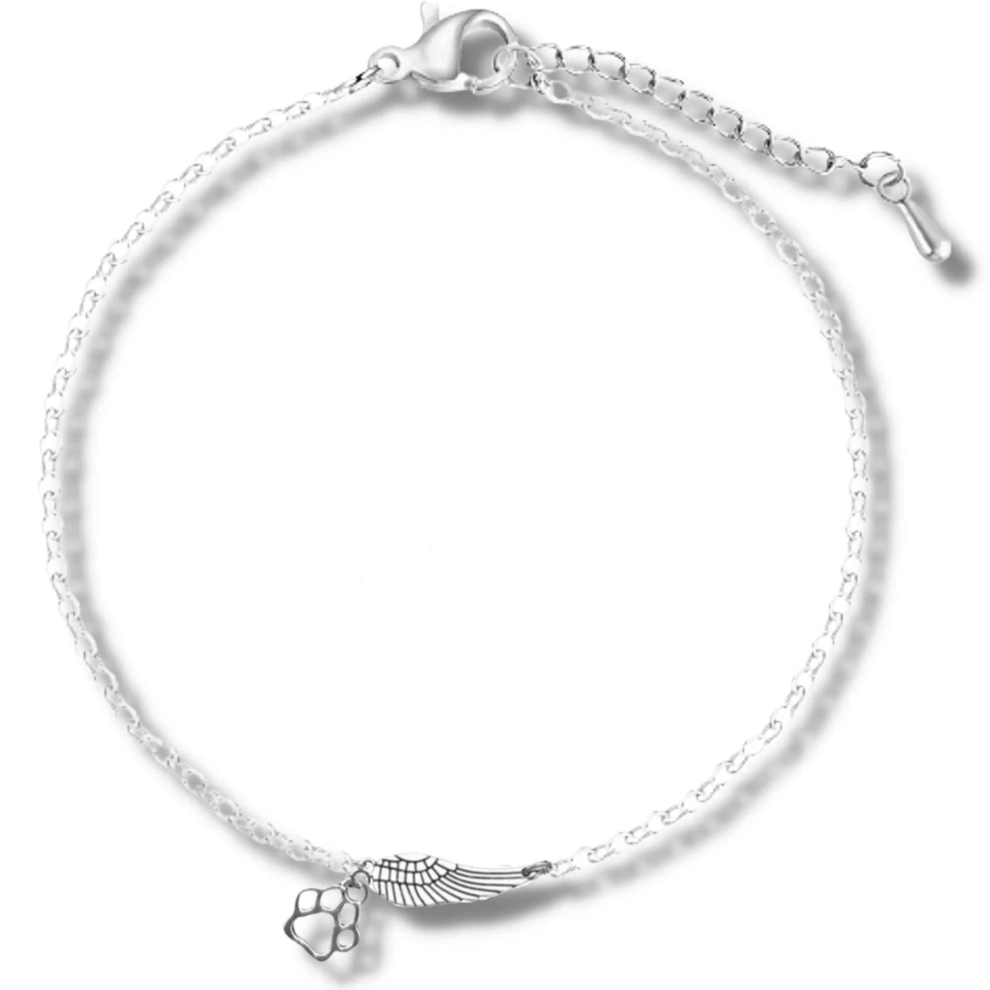 Silver Memorial Bracelet with Angel Wing & Paw Print | Handmade - Image 4
