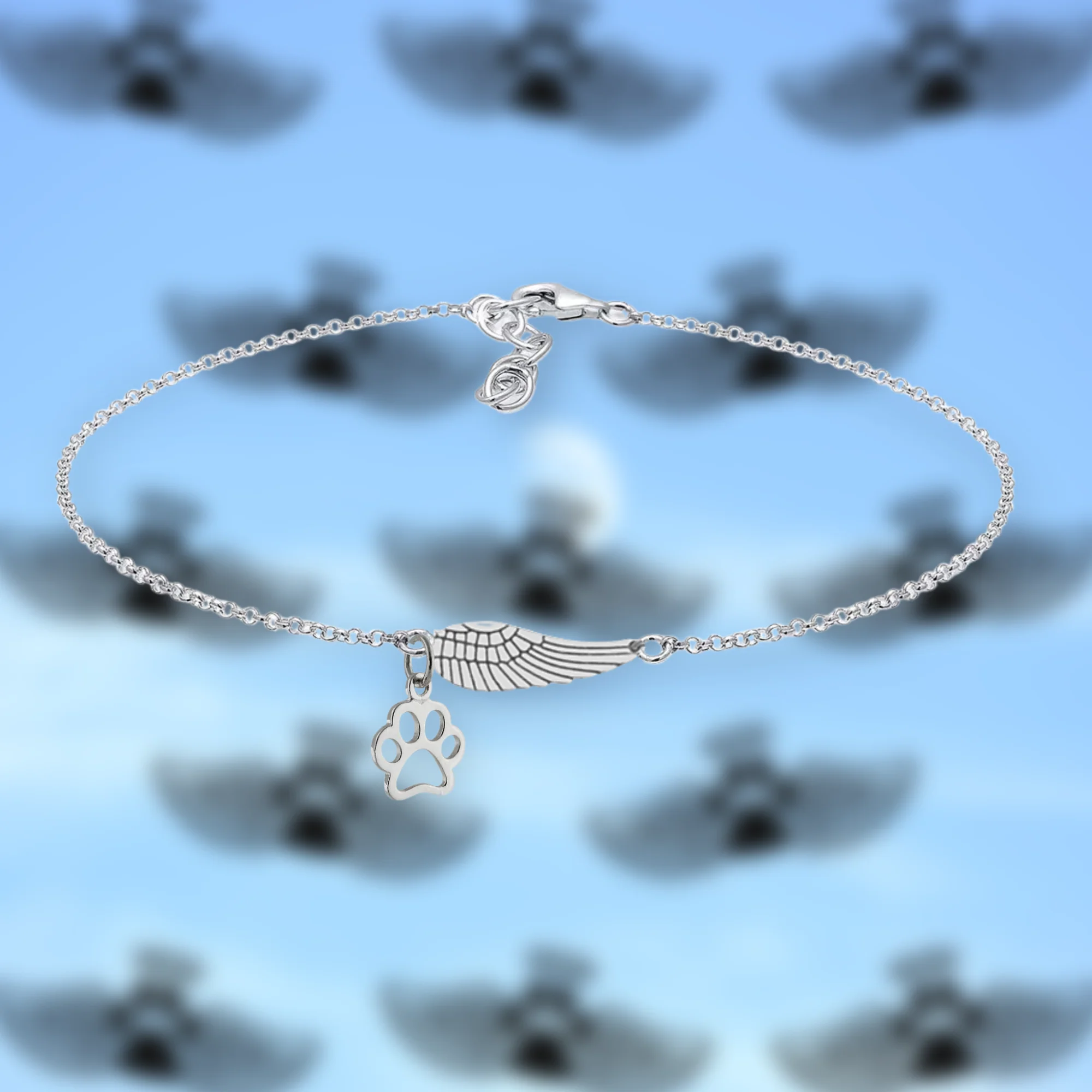 Silver Memorial Bracelet with Angel Wing & Paw Print | Handmade - Image 5