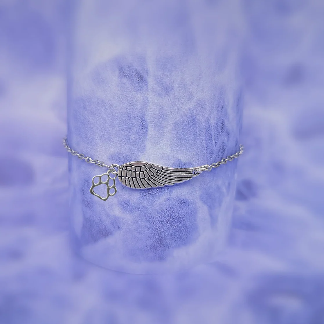 Silver Memorial Bracelet with Angel Wing & Paw Print | Handmade - Image 6