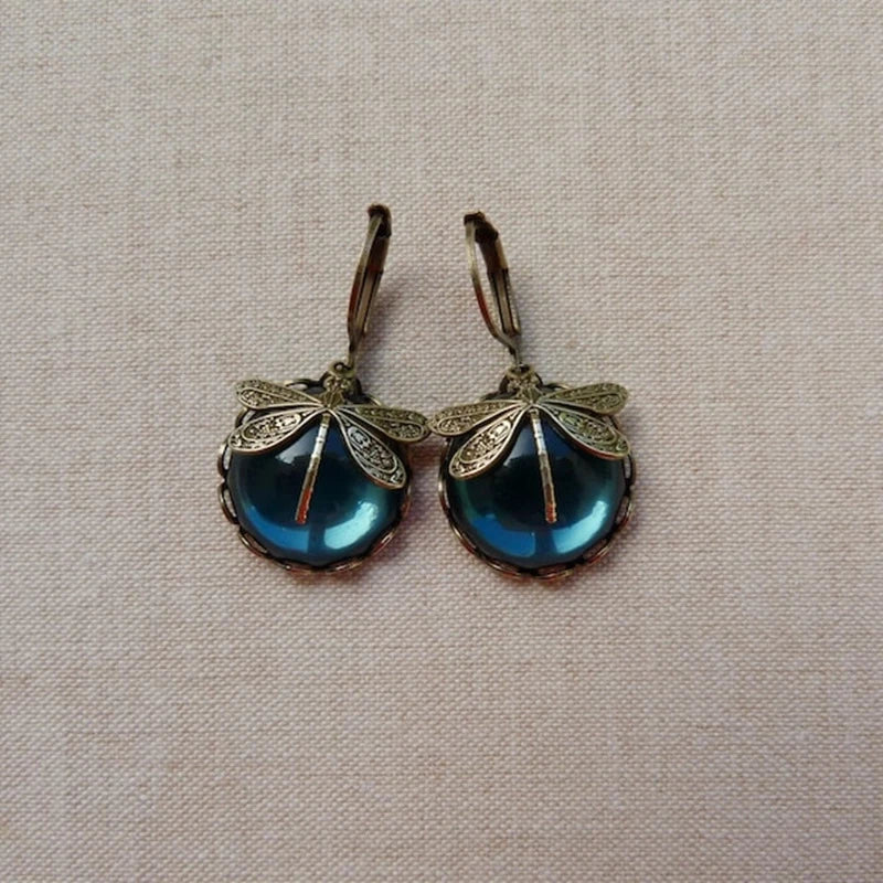 Spherical Dragonfly Earrings in Antique Gold - Image 4
