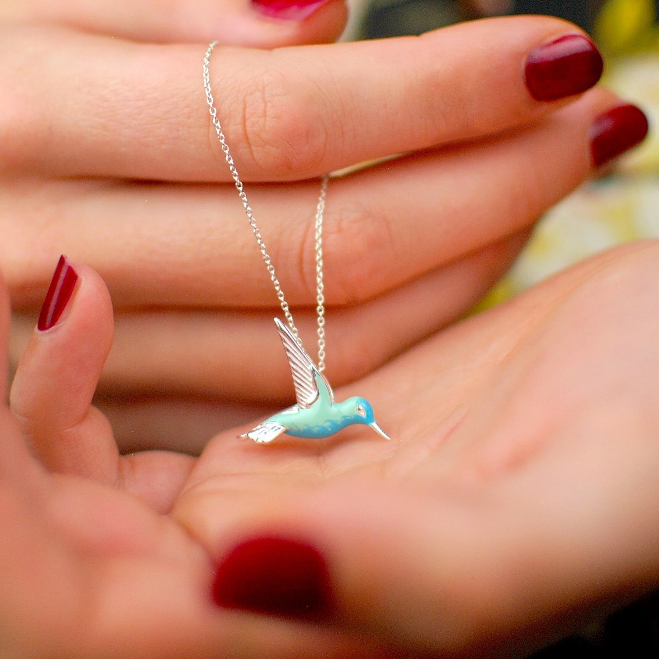 Sterling Silver Enamel Hummingbird Necklace - Image 2